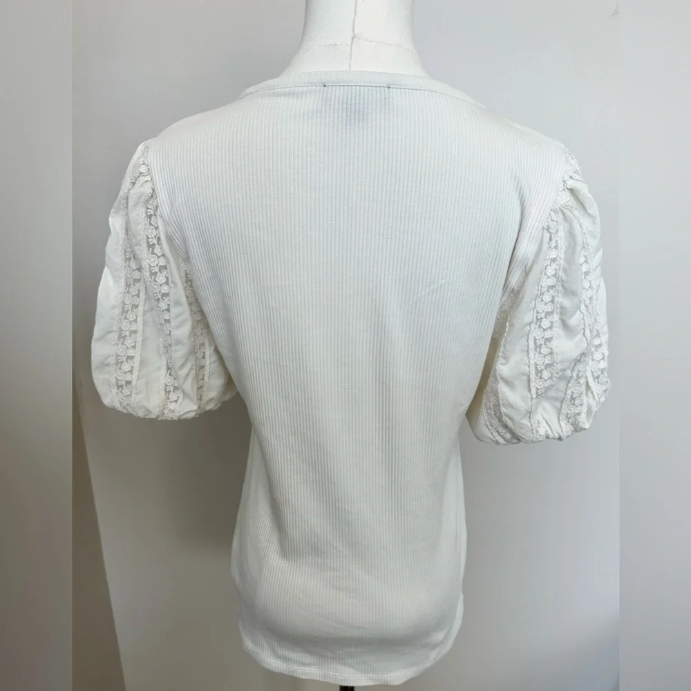 J.Crew Ribbed Lace Puff Sleeve Top - Size Large
